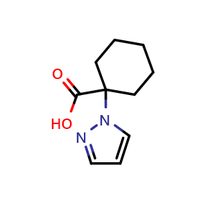 Chemical structure of 1-(1-Pyrazolyl)cyclohexanecarboxylic Acid , CAS 1250906-48-9, AChemBlock V150150