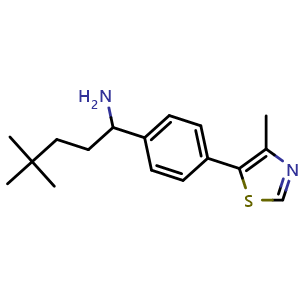 Chemical structure of 4,4-Dimethyl-1-[4-(4-methyl-5-thiazolyl)phenyl]-1-pentanamine , CAS 2763034-25-7, AChemBlock V150152