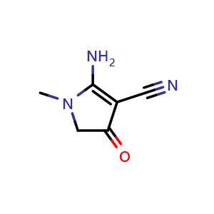 Chemical structure of 2-Amino-1-methyl-4-oxo-4,5-dihydro-1H-pyrrole-3-carbonitrile , CAS 134555-07-0, AChemBlock V150167