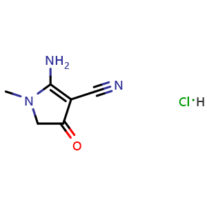 Chemical structure of 2-Amino-1-methyl-4-oxo-4,5-dihydro-1H-pyrrole-3-carbonitrile Hydrochloride , CAS 310437-40-2, AChemBlock V150168