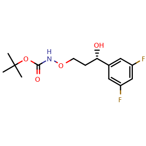 Chemical structure of (S)-3-[(Boc-amino)oxy]-1-(3,5-difluorophenyl)-1-propanol , AChemBlock V150194