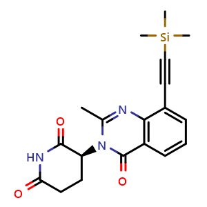 Chemical structure of (S)-3-[2-Methyl-4-oxo-8-[(trimethylsilyl)ethynyl]quinazolin-3(4H)-yl]piperidine-2,6-dione , AChemBlock V150196