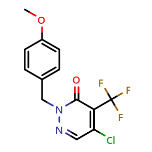 Chemical structure of 5-Chloro-2-(4-methoxybenzyl)-4-(trifluoromethyl)pyridazin-3(2H)-one , CAS 2381044-50-2, AChemBlock V150210
