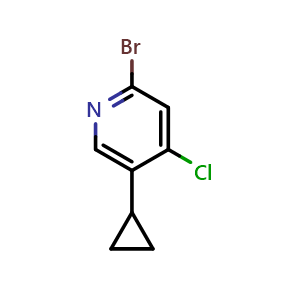 Chemical structure of 2-Bromo-4-chloro-5-cyclopropylpyridine , CAS 1353856-10-6, AChemBlock V150219