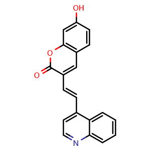 Chemical structure of (E)-7-Hydroxy-3-[2-(4-quinolyl)vinyl]-2H-chromen-2-one , CAS 2755414-61-8, AChemBlock V150221