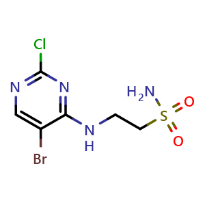 Chemical structure of 2-[(5-Bromo-2-chloro-4-pyrimidinyl)amino]ethanesulfonamide , CAS 1509334-15-9, AChemBlock V150242