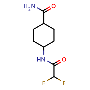 Chemical structure of 4-(2,2-Difluoroacetamido)cyclohexanecarboxamide , CAS 1870514-10-5, AChemBlock V150243