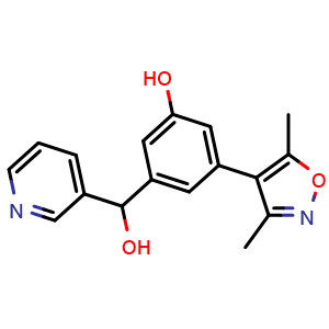 Chemical structure of 3-(3,5-Dimethyl-4-isoxazolyl)-5-[hydroxy(3-pyridyl)methyl]phenol , CAS 2231747-03-6, AChemBlock V150267