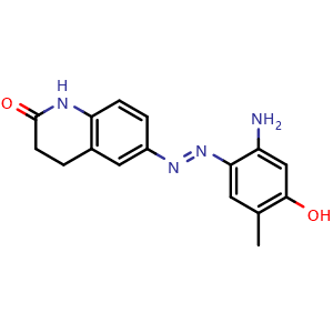 Chemical structure of 6-[(2-Amino-4-hydroxy-5-methylphenyl)diazenyl]-3,4-dihydroquinolin-2(1H)-one , CAS 2229039-45-4, AChemBlock V150268
