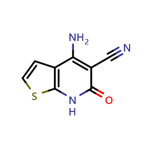 Chemical structure of 4-Amino-6-oxo-6,7-dihydrothieno[2,3-b]pyridine-5-carbonitrile , CAS 73227-79-9, AChemBlock V150269