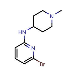 Chemical structure of 6-Bromo-N-(1-methyl-4-piperidyl)pyridin-2-amine , CAS 1289215-84-4, AChemBlock V150284