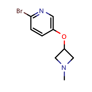 Chemical structure of 2-Bromo-5-[(1-methyl-3-azetidinyl)oxy]pyridine , CAS 1242156-74-6, AChemBlock V150291