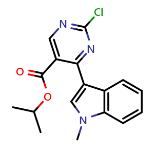 Chemical structure of Isopropyl 2-Chloro-4-(1-methyl-3-indolyl)pyrimidine-5-carboxylate , CAS 1847463-39-1, AChemBlock V150319