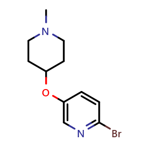 Chemical structure of 2-Bromo-5-[(1-methyl-4-piperidyl)oxy]pyridine , CAS 2099128-80-8, AChemBlock V150336