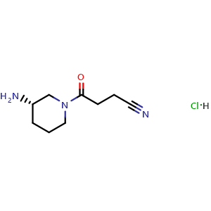 Chemical structure of (S)-4-(3-Amino-1-piperidyl)-4-oxobutanenitrile Hydrochloride , AChemBlock V150348