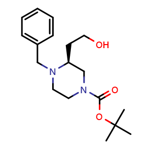 Chemical structure of (S)-2-(1-Benzyl-4-Boc-2-piperazinyl)ethanol , CAS 2649789-12-6, AChemBlock V150351