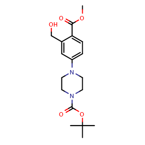Chemical structure of Methyl 4-(4-Boc-1-piperazinyl)-2-(hydroxymethyl)benzoate , CAS 2226300-88-3, AChemBlock V150353
