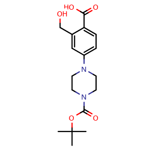 Chemical structure of 4-(4-Boc-1-piperazinyl)-2-(hydroxymethyl)benzoic Acid , CAS 2222120-15-0, AChemBlock V150354