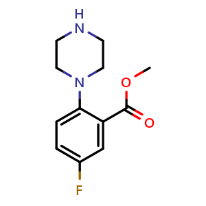 Chemical structure of Methyl 5-Fluoro-2-(1-piperazinyl)benzoate , CAS 2114966-39-9, AChemBlock V150365