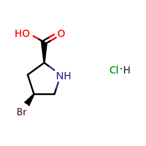 Chemical structure of (2S,4S)-4-Bromopyrrolidine-2-carboxylic Acid Hydrochloride , CAS 2740593-18-2, AChemBlock V150380