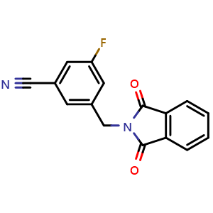 Chemical structure of 3-[(1,3-Dioxo-2-isoindolinyl)methyl]-5-fluorobenzonitrile , CAS 1540305-19-8, AChemBlock V150405