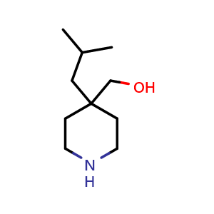 Chemical structure of 4-Isobutyl-4-piperidylmethanol , CAS 1504304-16-8, AChemBlock V150418