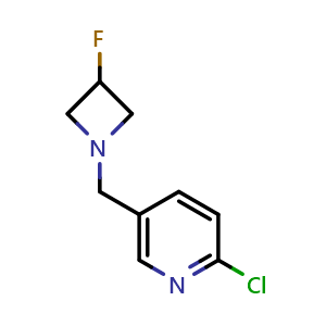 Chemical structure of 2-Chloro-5-[(3-fluoro-1-azetidinyl)methyl]pyridine , CAS 1864300-95-7, AChemBlock V150431