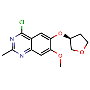 Chemical structure of (S)-4-Chloro-7-methoxy-2-methyl-6-[(tetrahydro-3-furyl)oxy]quinazoline , CAS 2230840-16-9, AChemBlock V150434