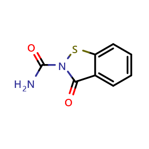 Chemical structure of 3-Oxobenzo[d]isothiazole-2(3H)-carboxamide , CAS 55052-34-1, AChemBlock V150435
