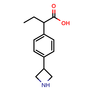 Chemical structure of 2-[4-(3-Azetidinyl)phenyl]butanoic Acid , CAS 2845127-81-1, AChemBlock V150446