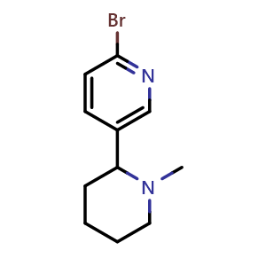 Chemical structure of 2-Bromo-5-(1-methyl-2-piperidyl)pyridine , CAS 1352489-15-6, AChemBlock V150449