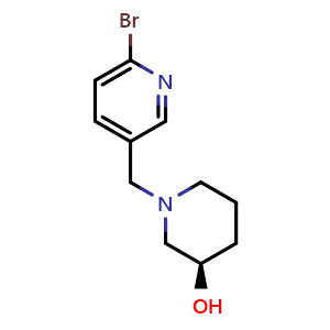 Chemical structure of (R)-1-((6-bromopyridin-3-yl)methyl)piperidin-3-ol , CAS 1421015-22-6, AChemBlock V150451