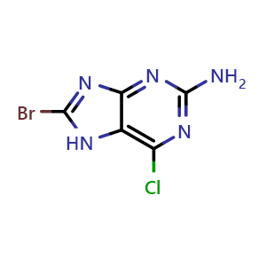 Chemical structure of 2-Amino-8-bromo-6-chloropurine , CAS 1262120-94-4, AChemBlock V150470