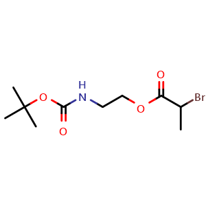 Chemical structure of 2-(Boc-amino)ethyl 2-Bromopropanoate , CAS 2811668-49-0, AChemBlock V150472