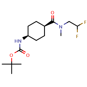 Chemical structure of cis-4-(Boc-amino)-N-(2,2-difluoroethyl)-N-methylcyclohexanecarboxamide , AChemBlock V150475