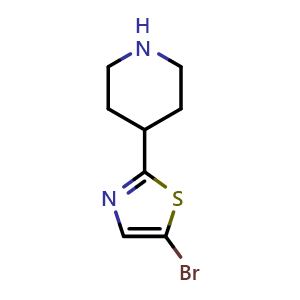 Chemical structure of 5-Bromo-2-(4-piperidyl)thiazole , CAS 1159815-54-9, AChemBlock V150478
