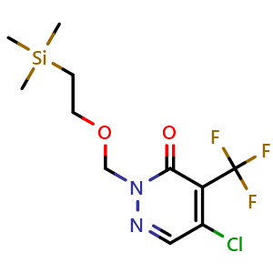 Chemical structure of 5-Chloro-4-(trifluoromethyl)-2-[[2-(trimethylsilyl)ethoxy]methyl]pyridazin-3(2H)-one , CAS 2379390-64-2, AChemBlock V150485