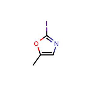 Chemical structure of 2-Iodo-5-methyloxazole , CAS 1601022-89-2, AChemBlock V150495