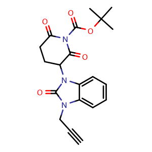 Chemical structure of 1-Boc-3-[2-oxo-3-(2-propynyl)-2,3-dihydro-1-benzimidazolyl]piperidine-2,6-dione , AChemBlock V150517