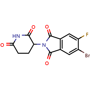 Chemical structure of 5-Bromo-2-(2,6-dioxo-3-piperidyl)-6-fluoroisoindoline-1,3-dione , CAS 2803445-69-2, AChemBlock V150530