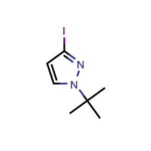 Chemical structure of 1-(tert-Butyl)-3-iodopyrazole , CAS 1650546-68-1, AChemBlock V150561