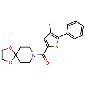 Chemical structure of (4-Methyl-5-phenyl-2-thienyl)(1,4-dioxa-8-azaspiro[4.5]decan-8-yl)methanone , CAS 717856-34-3, AChemBlock V150596