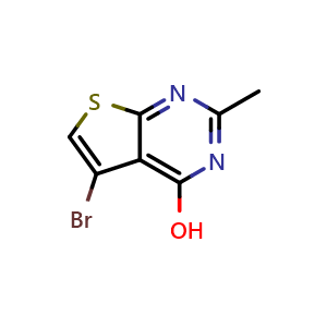 Chemical structure of 5-bromo-2-methylthieno[2,3-d]pyrimidin-4-ol , CAS 2167804-37-5, AChemBlock V150605