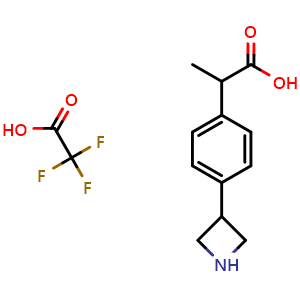 Chemical structure of 2-[4-(3-Azetidinyl)phenyl]propanoic Acid Trifluoroacetate , CAS 2845128-70-1, AChemBlock V150617