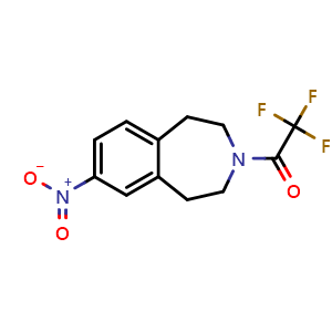 Chemical structure of 2,2,2-Trifluoro-1-(7-nitro-4,5-dihydro-1H-benzo[d]azepin-3(2H)-yl)ethanone , CAS 158726-29-5, AChemBlock V150656