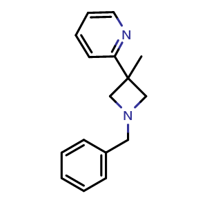 Chemical structure of 2-(1-Benzyl-3-methyl-3-azetidinyl)pyridine , CAS 2429965-78-4, AChemBlock V150693