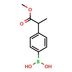 Chemical structure of 4-(1-Methoxy-1-oxo-2-propyl)phenylboronic Acid , AChemBlock V150694