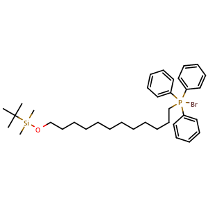 Chemical structure of Bromo[12-[(tert-butyldimethylsilyl)oxy]dodecyl]triphenylphosphorane , AChemBlock V150724