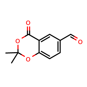 Chemical structure of 2,2-Dimethyl-4-oxo-4H-benzo[d][1,3]dioxine-6-carbaldehyde , CAS 866931-51-3, AChemBlock V150733