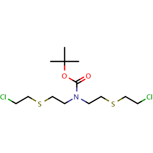 Chemical structure of N-Boc-2-[(2-chloroethyl)thio]-N-[2-[(2-chloroethyl)thio]ethyl]ethanamine , CAS 2845126-36-3, AChemBlock V150737